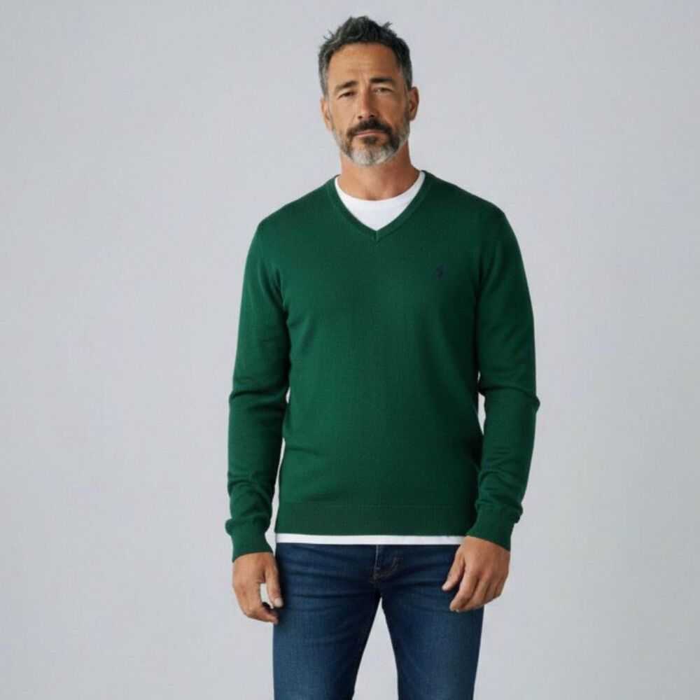 POLO Ralph Lauren 100% Pima Cotton Emerald Green Tight Knit Sweater Size XL